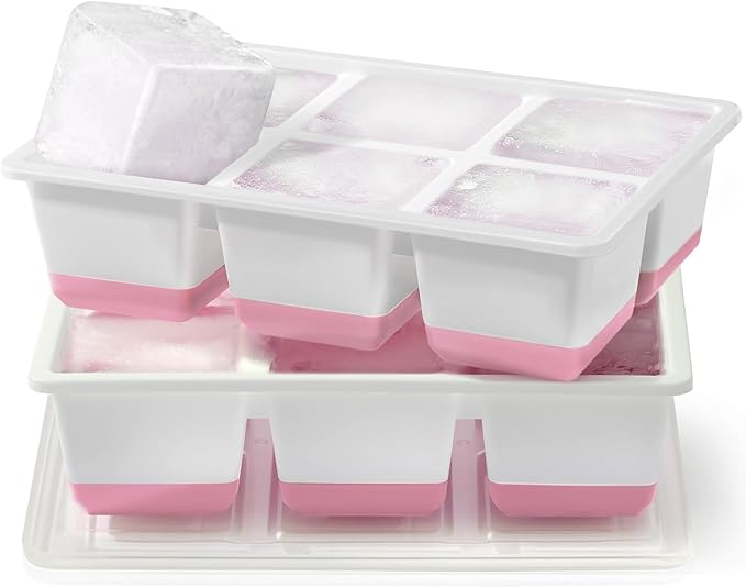 Large Ice Cube Trays 2 Pack, Easy Release 2.4" Super Big Ice Cubes, Stackable Ice Trays for Freezer, Silicone Cocktail, Whiskey Ice Cubes Mold with Lid, Dishwasher Safe - BPA Free by Jrisbo