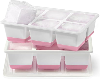 Large Ice Cube Trays 2 Pack, Easy Release 2.4" Super Big Ice Cubes, Stackable Ice Trays for Freezer, Silicone Cocktail, Whiskey Ice Cubes Mold with Lid, Dishwasher Safe - BPA Free by Jrisbo