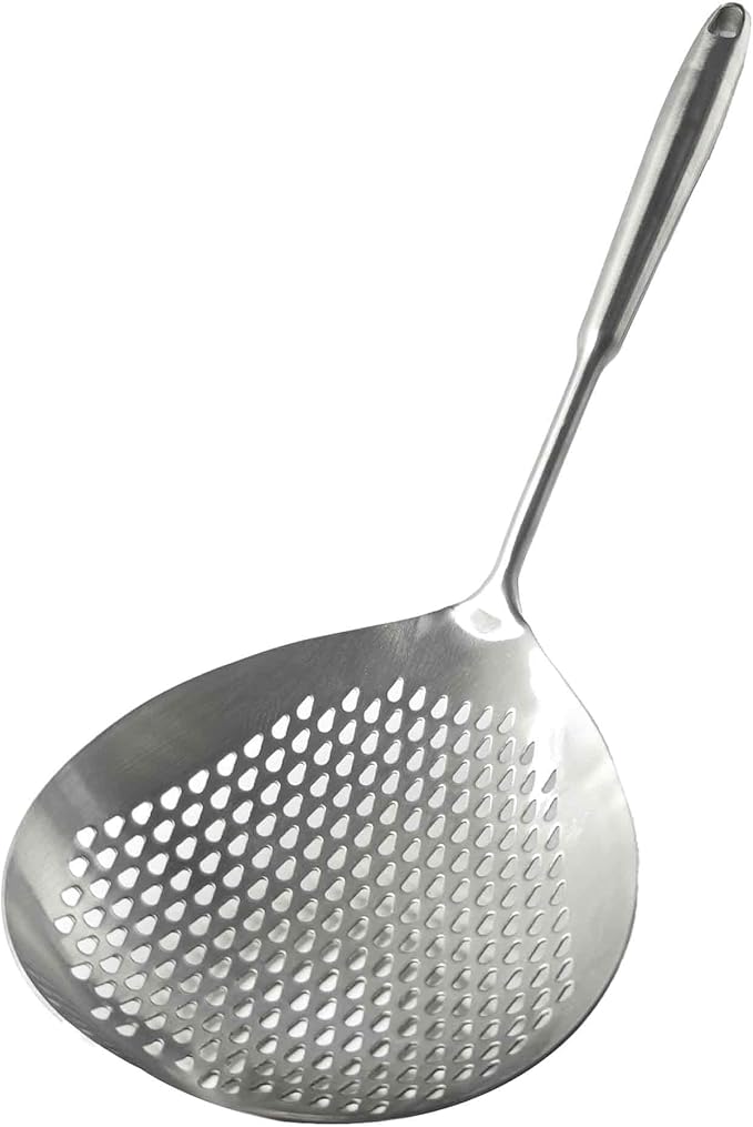 Stainless Steel Skimmer Slotted Spoon, Spider Strainer Ladle with Long Handle for Cooking, Draining Pasta, Deep Frying(Stainless Steel Handle)