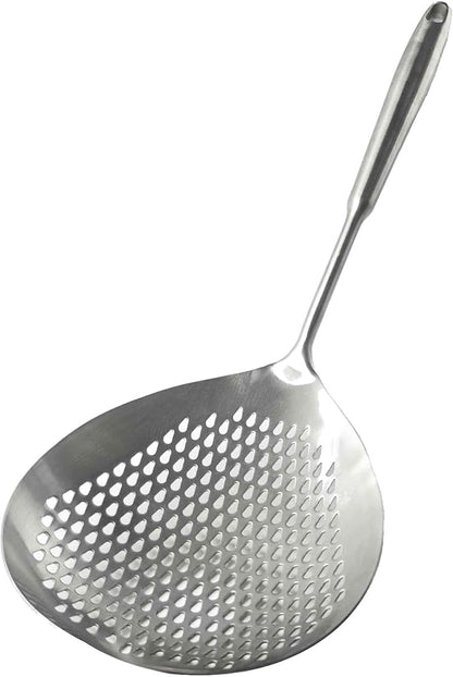 Stainless Steel Skimmer Slotted Spoon, Spider Strainer Ladle with Long Handle for Cooking, Draining Pasta, Deep Frying(Stainless Steel Handle)