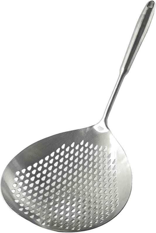 Stainless Steel Skimmer Slotted Spoon, Spider Strainer Ladle with Long Handle for Cooking, Draining Pasta, Deep Frying(Stainless Steel Handle)