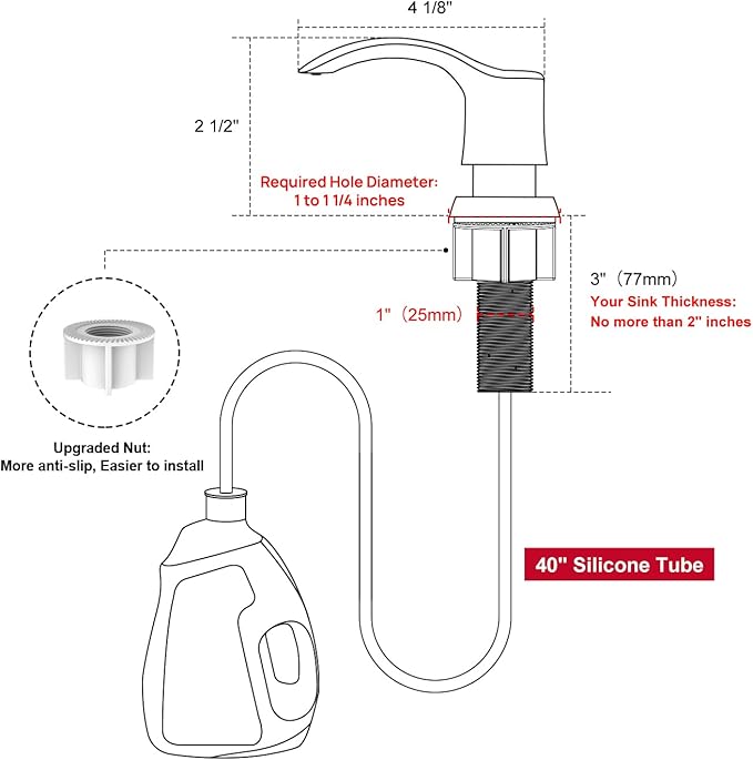 GAGALIFE Kitchen Sink Soap Dispenser - Sink Soap Dispenser Pump with 40" Silicone Extension Tube Kit (Brushed Nickel), Say Goodbye to Frequent Refills G080-1BN