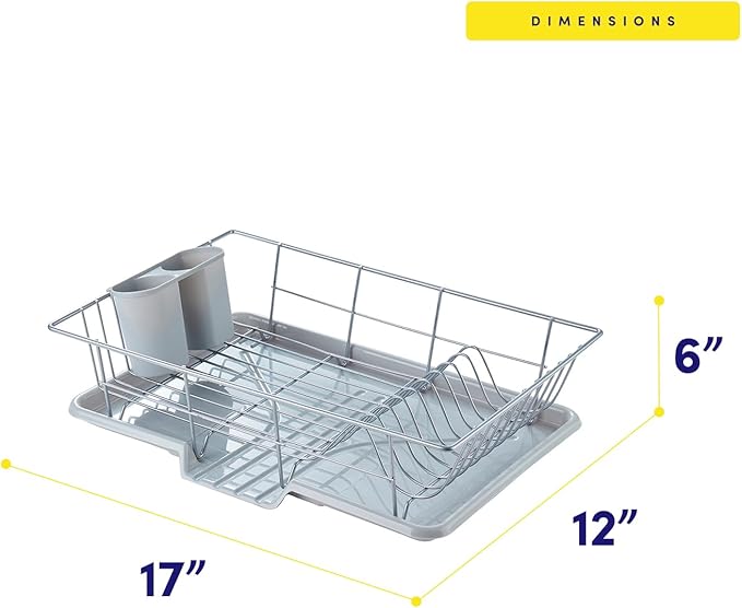 Space-Saving 3-Piece Dish Drainer Rack Set with Cutlery Holder - Maximize Kitchen Countertop Space, Silver - Image 4