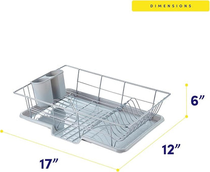 Space-Saving 3-Piece Dish Drainer Rack Set with Cutlery Holder - Maximize Kitchen Countertop Space, Silver - Image 4