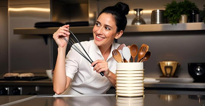 Utensil Holder for Kitchen Counter Large Cooking Utensil Holder,Gold Ring Metal Frame and White Ceramics