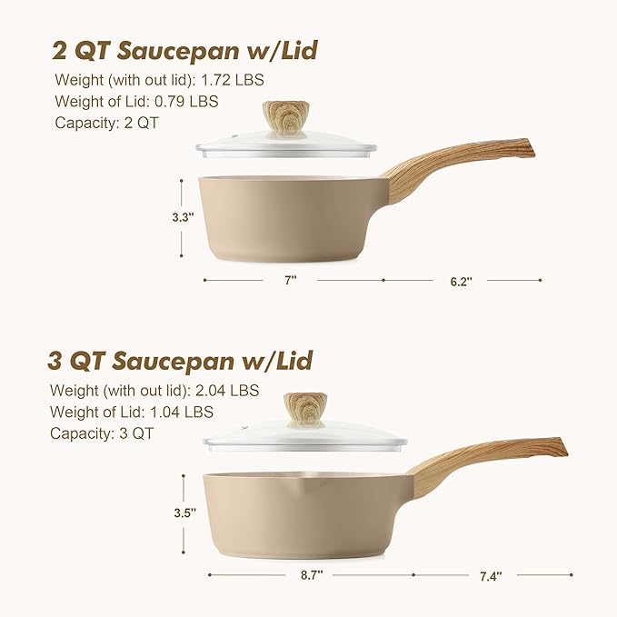 SENSARTE 2.0 & 3.0 Quart Ceramic Sauce Pan Sets with Lid, Cooking Pots Set, Nonstick Saucepan Set with Pour Spout, Small Kitchen Pot, Non toxic Saucepot, Induction Comptable, PFOA PTFE PFAS PFOA Free - Image 6