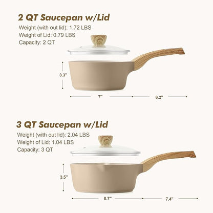 SENSARTE 2.0 & 3.0 Quart Ceramic Sauce Pan Sets with Lid, Cooking Pots Set, Nonstick Saucepan Set with Pour Spout, Small Kitchen Pot, Non toxic Saucepot, Induction Comptable, PFOA PTFE PFAS PFOA Free - Image 6