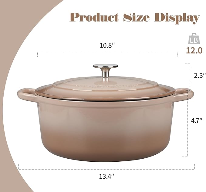 EDGING CASTING Enameled Cast Iron Dutch Oven Pot With Lid, 5.5 Quart, for Bread Baking, Cooking, Mocha - Image 3