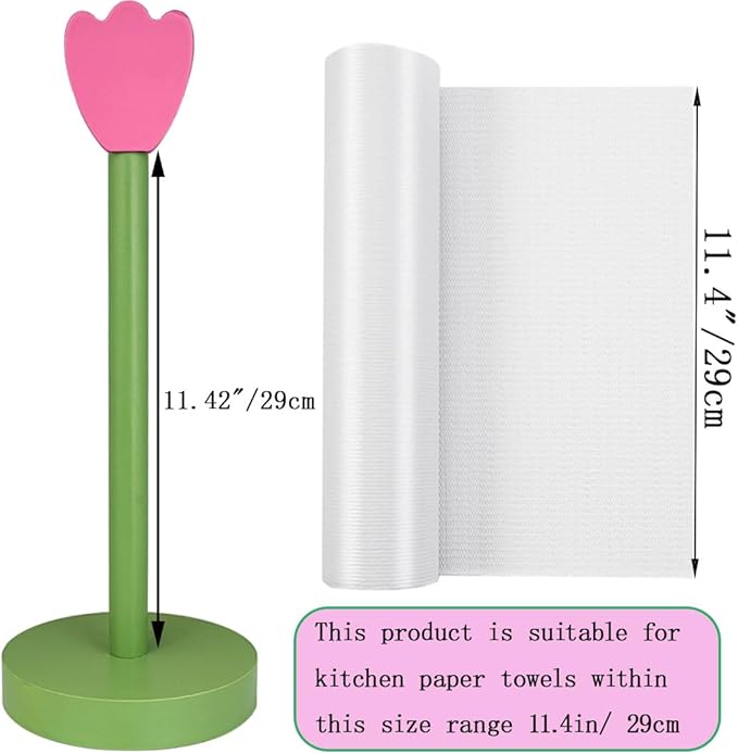 Modern Wooden Paper Towel Holder Stand - Beautiful Flower Design with Anti-Skid Base, Easy No-Tool Assembly for Kitchen Countertop, Bathroom, Office - Natural Home Decor