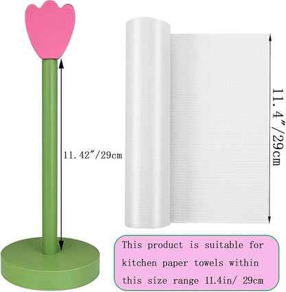 Modern Wooden Paper Towel Holder Stand - Beautiful Flower Design with Anti-Skid Base, Easy No-Tool Assembly for Kitchen Countertop, Bathroom, Office - Natural Home Decor