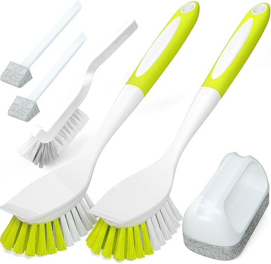 Holikme Cleaning Brush Set, Scouring Pad for Cleaning, Groove Gap Brushes for Pot, Pan, Kitchen Sink, Wire Brushes (Amarillo) by Holikme