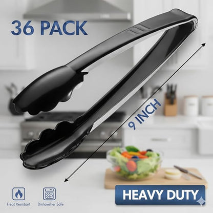 Plastic Tongs for Serving (Pack of 36) 9 Inch - Heavy-Duty Hard Plastic Reusable or Disposable Serving Tongs for Catering, Dinner Parties, Banquets, Buffets, Events, Weddings and Everyday Use, Black - Image 2