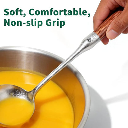 Newness Soup Ladle, [Rustproof, Heat Resistance] Resilient Pure Titanium Soup Spoon with Long Ergonomic Natural Wooden Round Handle, Non-Toxic Cooking Spoon for Kitchen, 14.56 Inches - Image 7