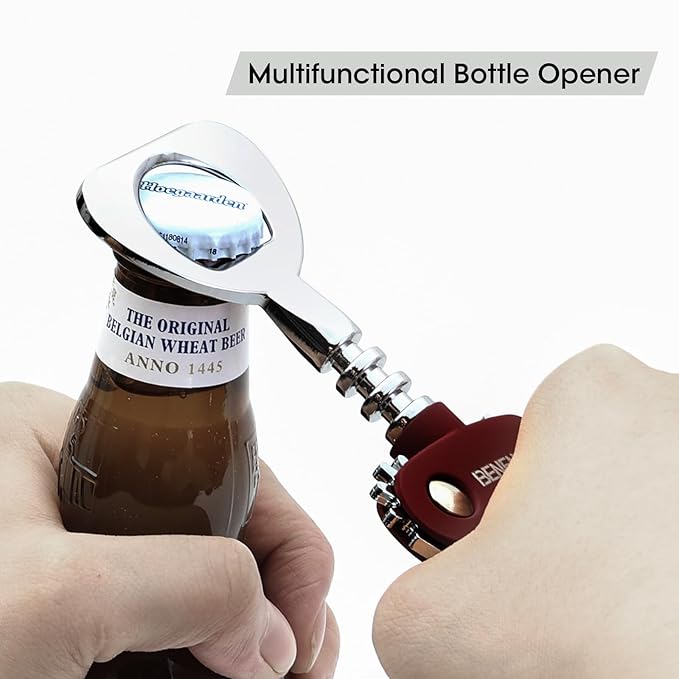 Beneno Wine Opener, Zinc Alloy Premium Wing Corkscrew with Multifunctional Bottles Opener, Sharp Wine Corkscrew with Ergonomic Non-Slip Wing Handle, Purple - Image 2