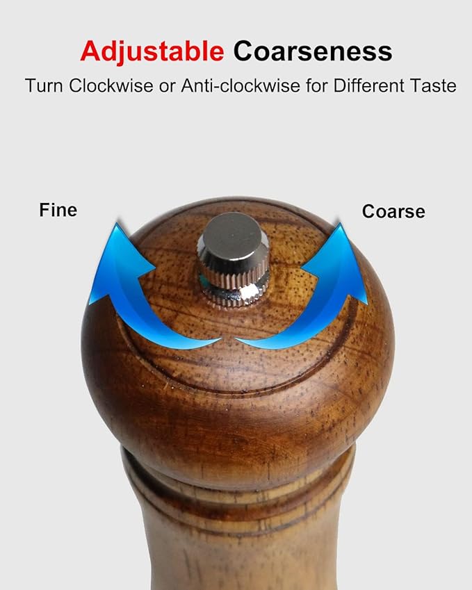 6-Inch Wooden Pepper Grinder Salt Grinder, Refillable Manual Pepper Mill, Adjustable Coarseness, Salt and Peppercorn Grinder, Easy Clean - Image 4