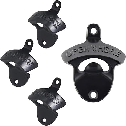 Classic Black Wall Mount Beer Bottle Opener, Rust-free Wall Hanging Beer Bottle Cap Opener for Bar Patio Hotel (4 Packs) by Wallmountedbottleopener