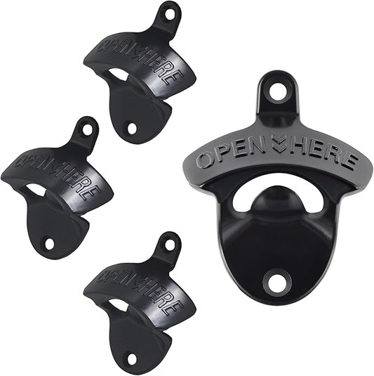 Classic Black Wall Mount Beer Bottle Opener, Rust-free Wall Hanging Beer Bottle Cap Opener for Bar Patio Hotel (4 Packs) by Wallmountedbottleopener