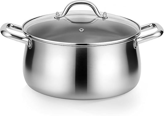 Tifanso Stainless Steel Stock Pot - 8 Quart 3Ply Heavy Duty Large Induction Cooking Pot with Lid for Pasta, Soup, Spaghetti, Nonstick Deep Stockpot, Kitchen Cookware for Stew, Simmer, Canning, Boiling by tifanso
