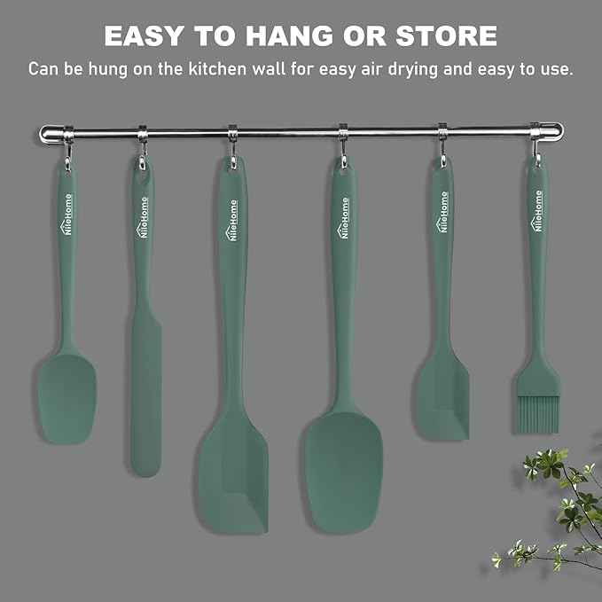 NileHome Silicone Spatula Set, 6 Pieces Food Grade Kitchen Utensils with Silicone Brush Heat Resistant Dishwasher Safe BPA-Free Rubber Spatula for Scraping, Baking, Cooking, Mixing-Green - Image 5