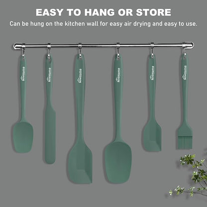 NileHome Silicone Spatula Set, 6 Pieces Food Grade Kitchen Utensils with Silicone Brush Heat Resistant Dishwasher Safe BPA-Free Rubber Spatula for Scraping, Baking, Cooking, Mixing-Green - Image 5