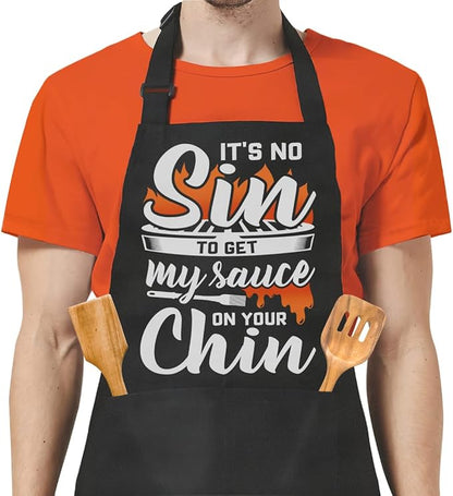 SANDJEST Funny Mens Aprons with Pockets for BBQ Grilling Cooking Grandpa Husband Apron for Birthday Christmas Father's Day