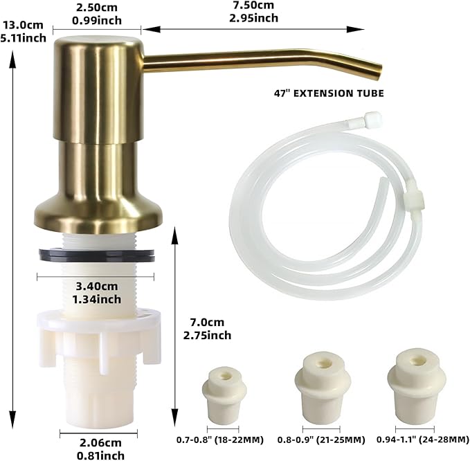 Soap Dispenser for Kitchen Sink, Built in Sink Soap Dispenser, Countertop Soap Dispenser Pump with 47" Extension Tube kit, No Need to Fill Little Bottle Again, Golden - Image 7
