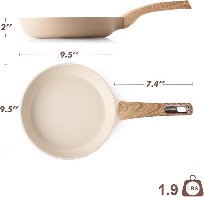 SENSARTE Ceramic Nonstick Frying Pan Skillet 9.5Inch Non Stick Omelette Pans, Non-toxic Healthy Kitchen Cooking Chef's Pan, Free of Intentionally Added PFOA/PFAS/PTFE, Induction Compatible, Taupe - Image 7