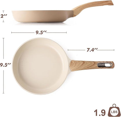 SENSARTE Ceramic Nonstick Frying Pan Skillet 9.5Inch Non Stick Omelette Pans, Non-toxic Healthy Kitchen Cooking Chef's Pan, Free of Intentionally Added PFOA/PFAS/PTFE, Induction Compatible, Taupe - Image 7