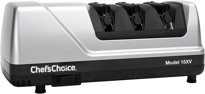 Chef’sChoice 15XV EdgeSelect Professional Electric Knife Sharpener with 100-Percent Diamond Abrasives and Precision Angle Guides for Straight Edge and Serrated Knives, 3-Stage, Gray by ChefsChoice