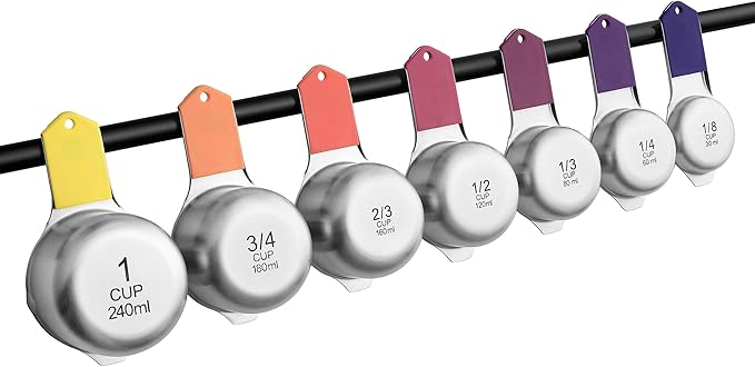 Spring Chef Magnetic Stainless Steel Measuring Cups, Patented, Kitchen Tools with Easy to Read Markings for Measuring Dry or Liquid Ingredients, Set of 7, Mountain Sunrise - Image 9
