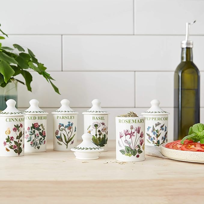 Portmeirion 634268 Botanic Garden Spice Jars (Set of 6), 4.5", White