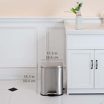 Amazon Basics Smudge Resistant Small Rectangular Step Pedal Trash Can with Soft-Close Lid, Removable Inner Bucket, Brushed Stainless Steel, 12 Liter/3.1 Gallon, Satin Nickel Finish - Image 3