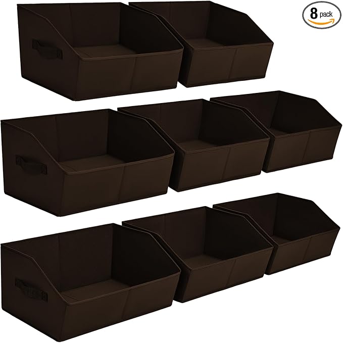 Homsorout Closet Baskets for Shelves Trapezoid - Decorative Storage Baskets with Handle, Closet Bins for Organization, Shelf Storage Bins for Clothes, Books, Home, Office, 8 Pack, Brown by Homsorout
