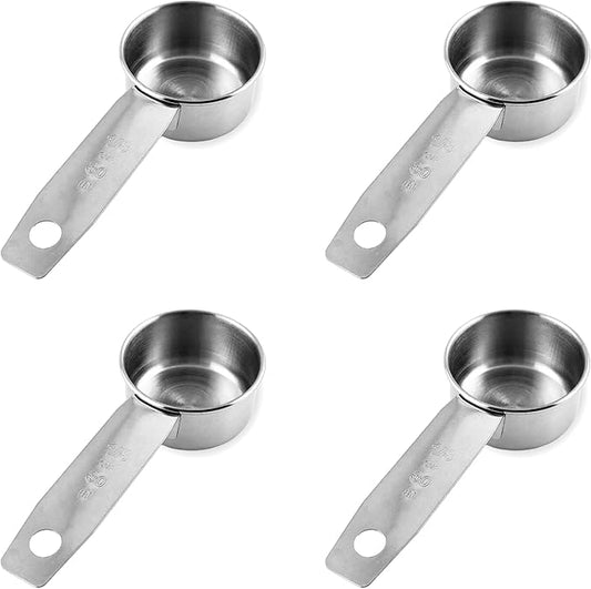 1/8 Cup Stainless Steel Measuring Cup | Sturdy Metal 30 ml | 30 cc | 1 oz | Single Cup for Wet and Dry Ingredients | Great for use as 1/8 Cup Coffee Scoop - 4 PK by Knupp+Co.