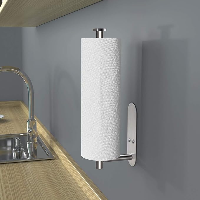 VAEHOLD Adhesive Paper Towel Holder Under Cabinet Mount, Wall Mounted Paper Towel Roll Holder for Kitchen Paper Towel, Stainless Steel（Silvery） - Image 7