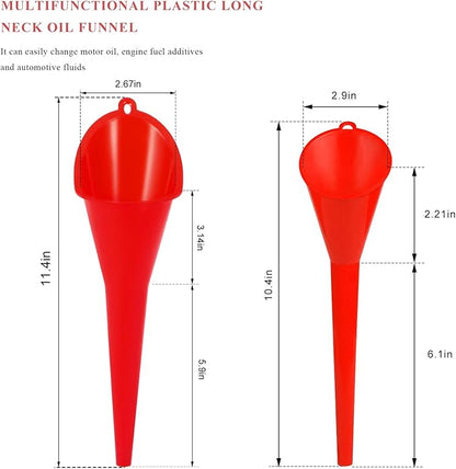 2 PCS Oil Funnel, Multi-Purpose Plastic Long Neck Oil Funnel, Automotive Use Funnels for Filling Oils Lubricants Water Diesel, Kitchen Funnels for Filling Bottles Jars (Red, L+S)