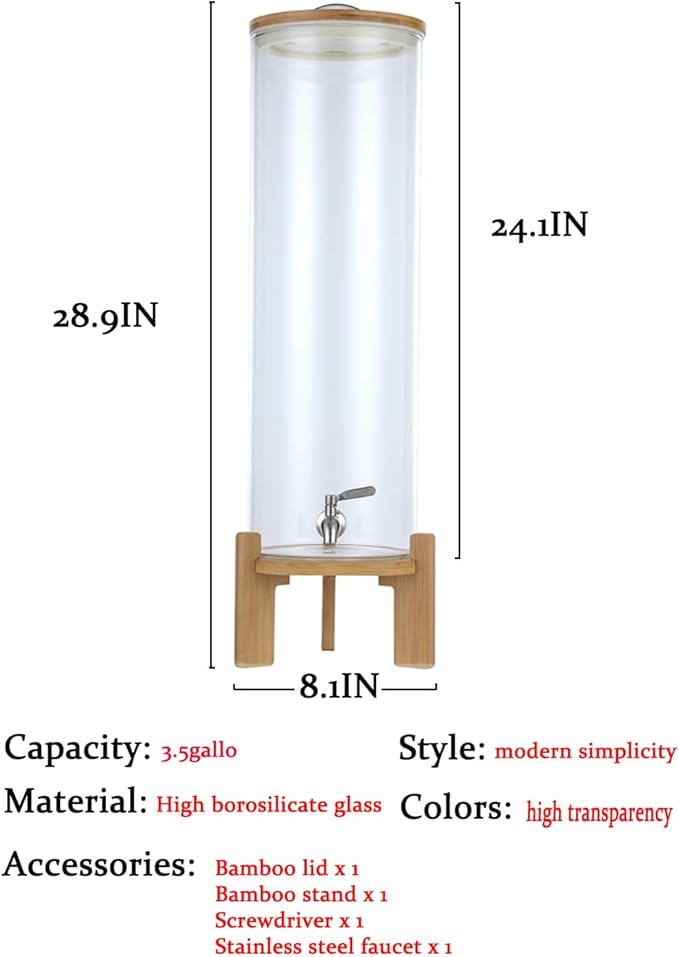 Beverage Dispenser,4.1 Gallon Glass Drink Dispenser with Stand,Glass water dispenser with Spigot, Large Drink Dispensers for Parties,Water Dispensers for Bar,Wedding,Restaurants 15L - Image 3