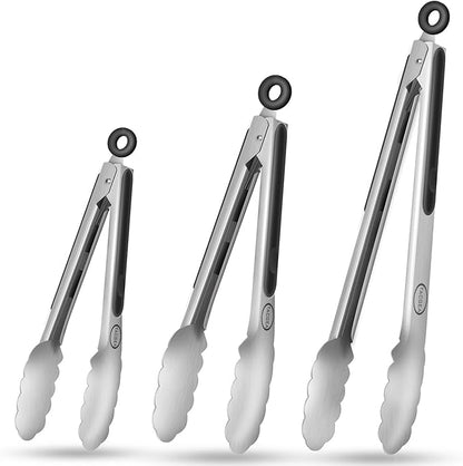 TACGEA Stainless Steel Kitchen Tongs, Silicone Non-slip Grip, Locking Grilling Food Tongs Set of 3-7inch, 9inch and 12inch by TACGEA