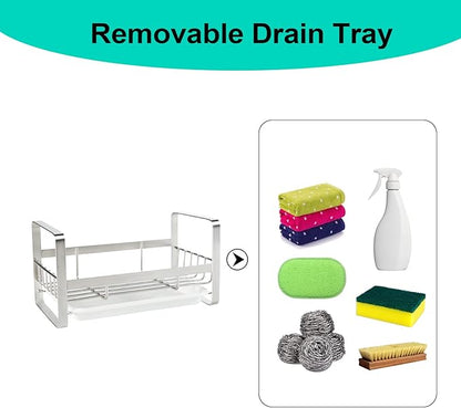TEZZ Sponge Holder for Kitchen Sink, Stainless Steel Kitchen Storage Sink Caddy for Organizing Sponge, Brush & Dish Soap Dispenser, Sink Organizer Rack with Adhesive or Counter top, Silver - Image 7