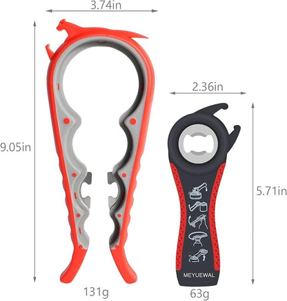 6 in 1 Lid Opener - Bottle, Jar, & Can Opener for Seniors with Arthritis or Weak Hands - Heavy Duty & Smooth Edge, Red - Image 3