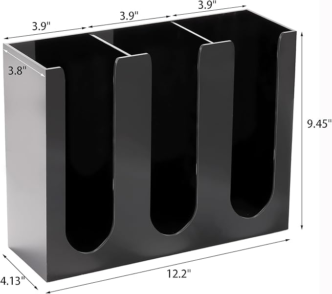 Acrylic Coffee Cup and Lid Storage Organizer Holder, 3 Compartments Disposable Paper Cup Dispenser Clear Plastic Cups and Lids Holder for Kitchen Coffee Bar Shop Party Supplies, Black - Image 2