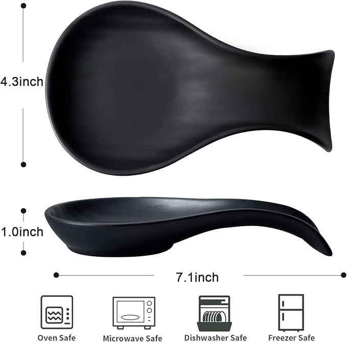 Hasense Porcelain Spoon Rest for Stove Top, 7 Inch Spoon Holder for Ladle Spatula & Tong, Large Cooking Utensil Rests for Home Kitchen Countertop and Coffee Bar Decoration, Matte Black