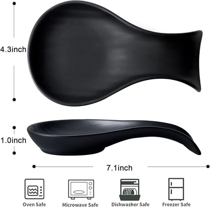 Hasense Porcelain Spoon Rest for Stove Top, 7 Inch Spoon Holder for Ladle Spatula & Tong, Large Cooking Utensil Rests for Home Kitchen Countertop and Coffee Bar Decoration, Matte Black