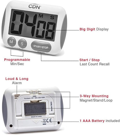 CDN Extra-Big Digit Timer | Counts Up & Down, 100 Minutes by Minutes & Seconds, Extra-Large Digits, Loud Alarm, Stand, Hang, Magnet Mounting, Perfect for Batch Baking - TM15 - Image 6