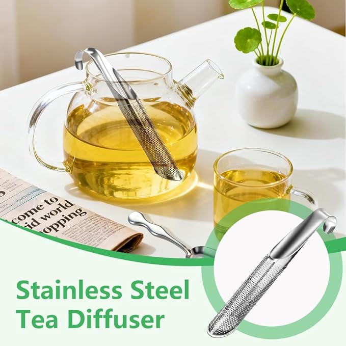 Stainless Steel Tea Diffuser, 2026 Upgraded Tea Pipe Infuser with Hanging Hook & Long Handle, Fine Mesh Tea Steeper for Loose Leaf Tea, Coffee & Spices (Includes Cleaning Brush) (4Pcs)