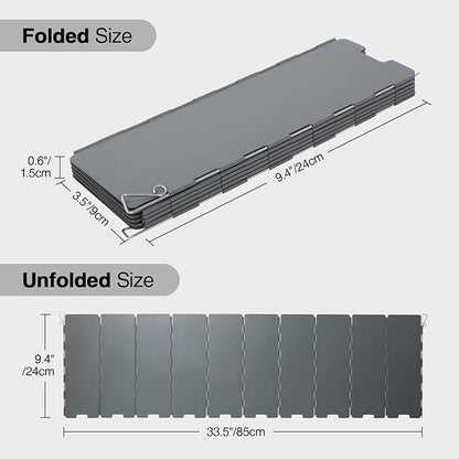 REDCAMP 10 Plates Folding Camping Stove Wind Screen, Heavy-Duty Iron Outdoor Wind Blocker with Carry Bag, Lightweight Foldable Shield for Butane Burner, Grey