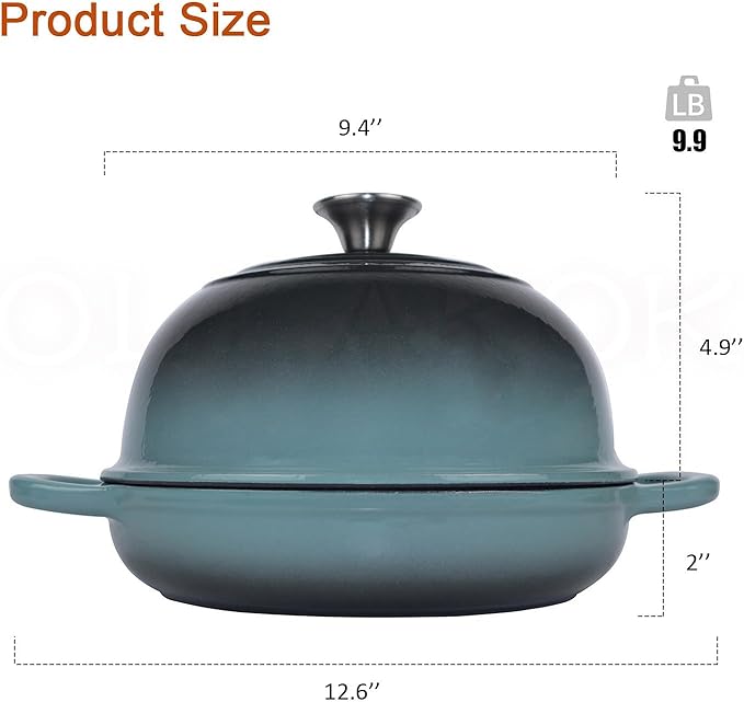 Dutch Oven for Bread Baking, Enameled Cast Iron Dutch Oven Pot with Lid, Bread Oven for Sourdough Bread Baking, Cast Iron Bread Pan, 5 qt Cyan - Image 3