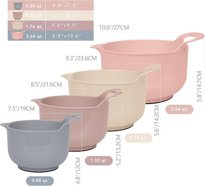 BoxedHome Nesting Plastic Mixing Bowl Set with Pour Spouts and Handles - Non Slip Bottom, BPA free Microwave & Dishwasher Safe(Khaki Pink, 4 Pack) - Image 3
