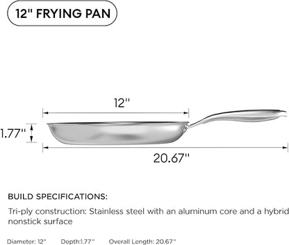 COOKER KING 12-Inch Stainless Steel Pan, Hybrid Nonstick Frying Pan, Skillet, 3-Ply Clad Cookware, Even Heat Distribution, Dishwasher & Oven Safe, with Stay-Cool Handle, Induction Compatible - Image 8
