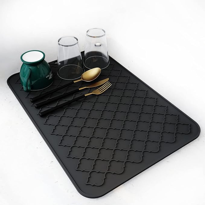 AMOAMI-Dish Drying Mats for Kitchen Counter-Silicone Dish Drying Mat-Kitchen Dish Drying Pad Heat Resistant Mat-Kitchen Gadgets Kitchen Accessories Kitchen Small Appliances(12" x 16", BLACK) by AMOAMI